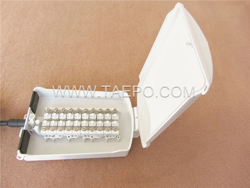 Outdoor-20-Paar-Anschlusskasten für STUB-Modul, 350 × 204 × 90 mm, Schraub-Schnappverschluss, Gehäuse aus Kunststoff, mit STUB-Modul ohne Schutz, Kabellänge 3 m