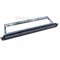 19 Zoll 1HE 24 Port CAT6A RJ45 STP geschirmtes Netzwerkserver-Rack-Patchpanel mit Kabelmanager und Keystone