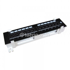 10 Zoll 1U CAT5E RJ45 UTP wandmontiertes 12-Port-Netzwerk-Patchpanel mit Halterung