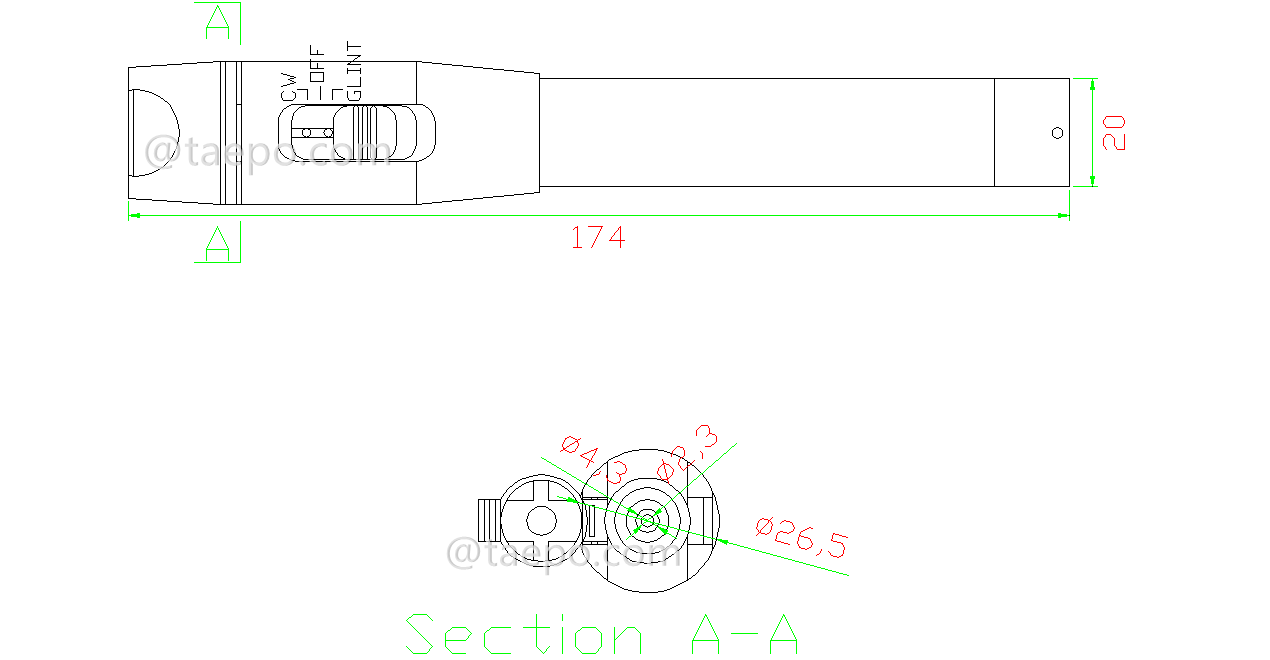 Zeichnung für Visual Fault Locator, 10mW, 10KM