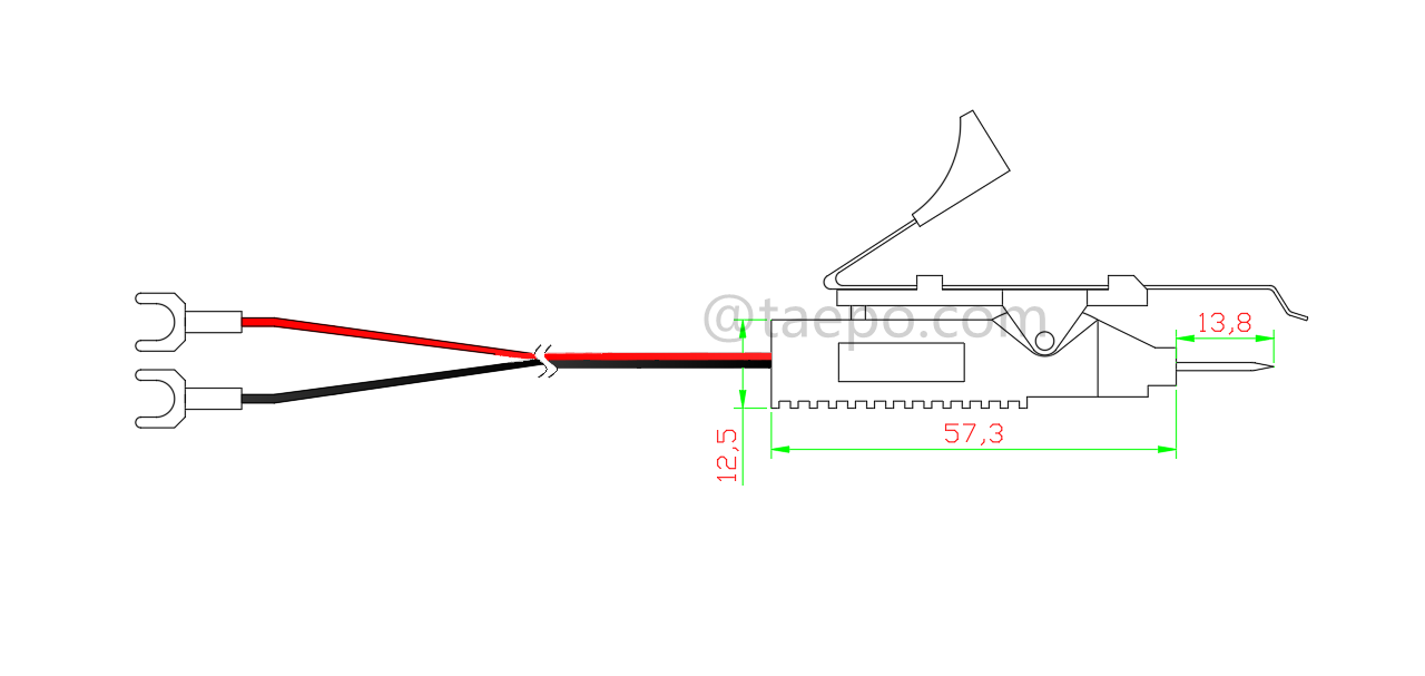 Zeichnung für 2-poliges Prüfkabel für Spleißmodul mit Teststecker und Schraubklemme