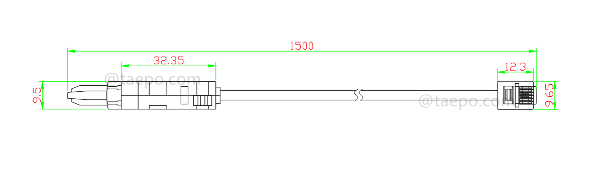 Zeichnung für 2-poliges Prüfkabel, LSA-Teststecker auf 6P2C-Modularstecker, 1,5 m