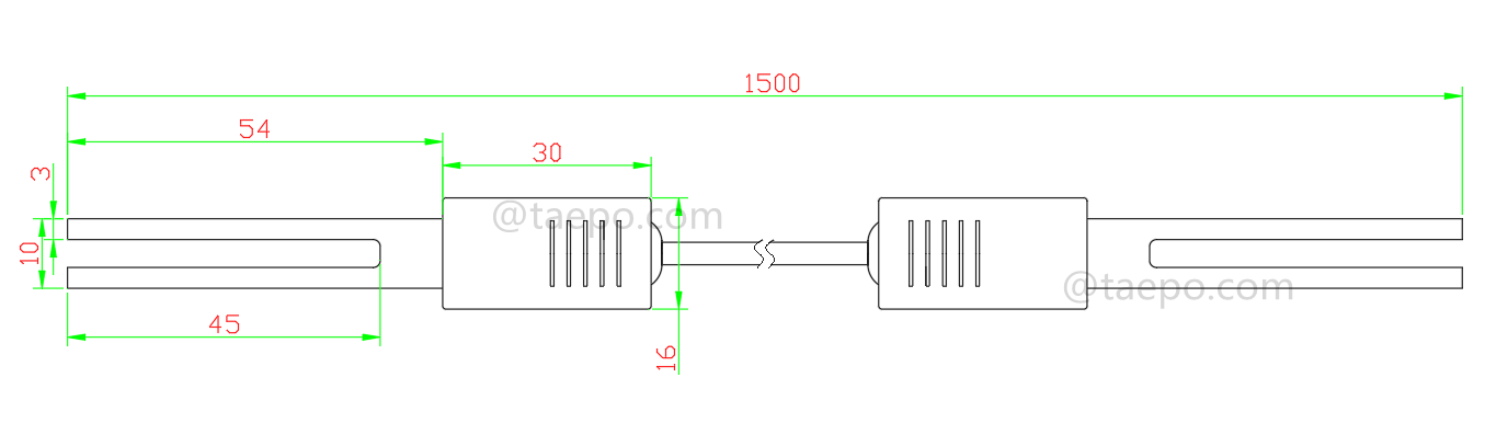 Zeichnung des 4-poligen SM-Verbindungskabels mit Prüfstecker zu Prüfstecker für MDF-Trennblock 71 #TP-1401-100, 1,5 m
