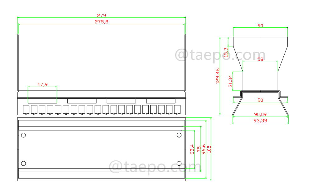 Zeichnung für 200-Paar-Back-Mount-Rahmen für MDF-Trennblock ID3000