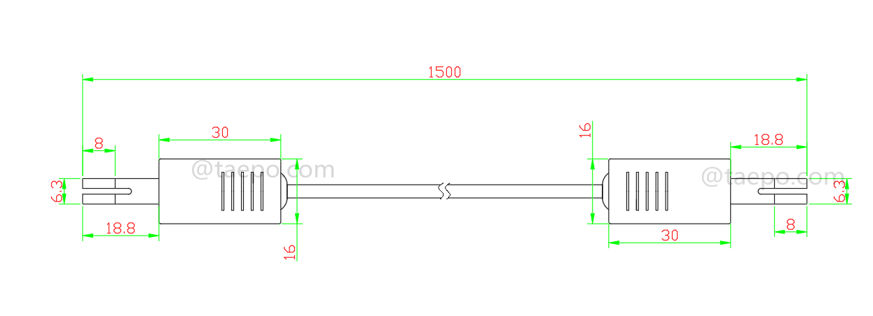 Zeichnung des 4-poligen HW-Verbindungskabels, von Teststecker zu Teststecker, 1,5 m