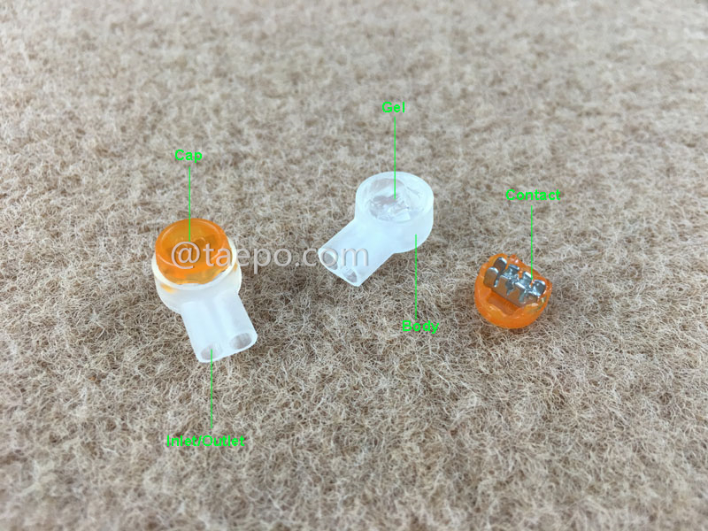 Abbildung des UY2 Stoßverbinders, 2-adrig, Leiter 0,4–0,9 mm, maximale Isolationsstärke 2,08 mm, Doppelkontakt, mit Gel gefüllt