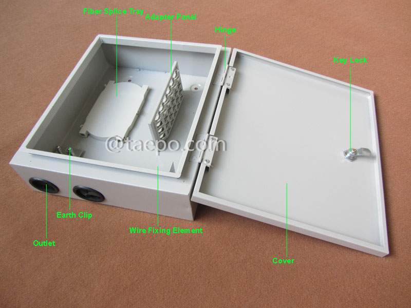 Illustrationsbilder für die Faserverteilungsbox (FDB), für den Außenbereich, SC, 24 Fasern, mit austauschbaren Patchpanels, Gehäuse aus kaltgewalztem Stahl mit Pulverbeschichtung