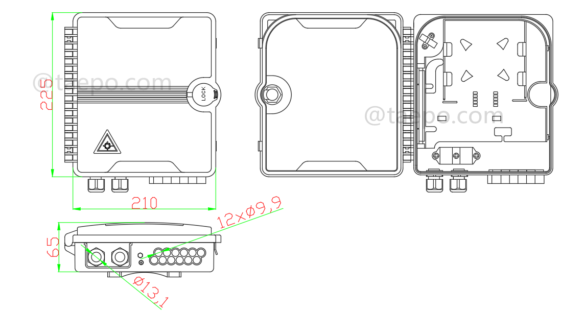 Zeichnung für Fasensplittbox (FSB), Outdoor, SC, 8 Fasern, Kunststoffgehäuse