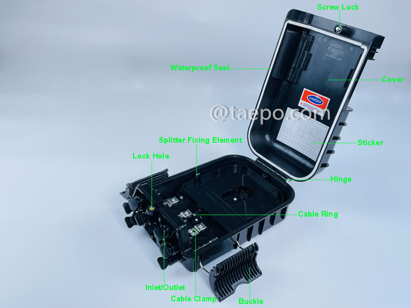 Illustrationsbilder der Glasfaser-Verteilerbox (FDB), für den Außenbereich, wasserdichter SC, 8 Fasern, Kunststoffgehäuse