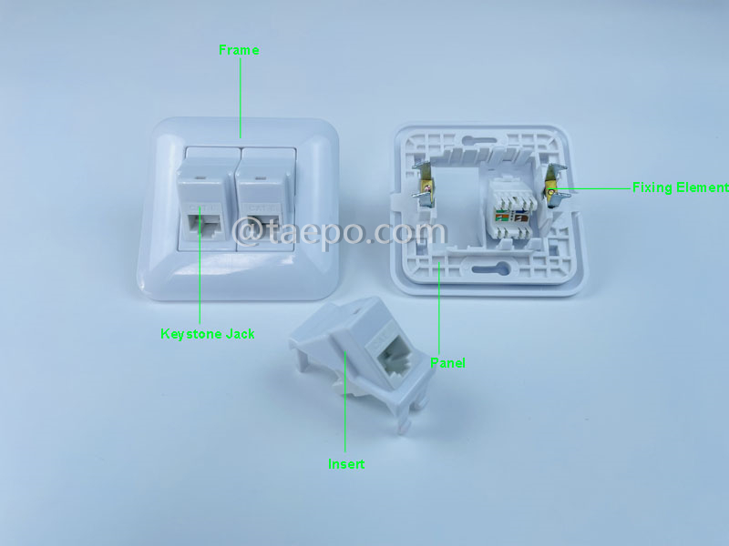 Illustrationsbilder für Netzwerksteckdose mit 2 Ports, Keystone Jack CAT6 UTP 8P8C