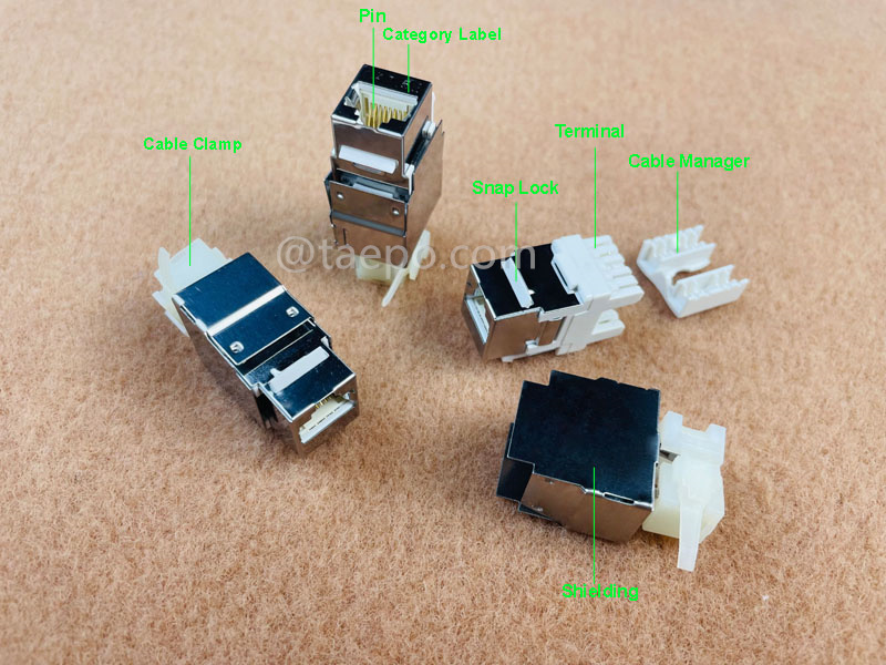 Zeichnung für Keystone jack, CAT5E, STP, 8P8C, 180 Grad, AP-Stil