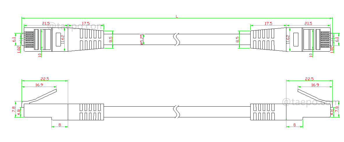 Zeichnung für LAN Patchkabel, CAT5E, UTP, RJ45-RJ45, 1m, blankes Kupfer