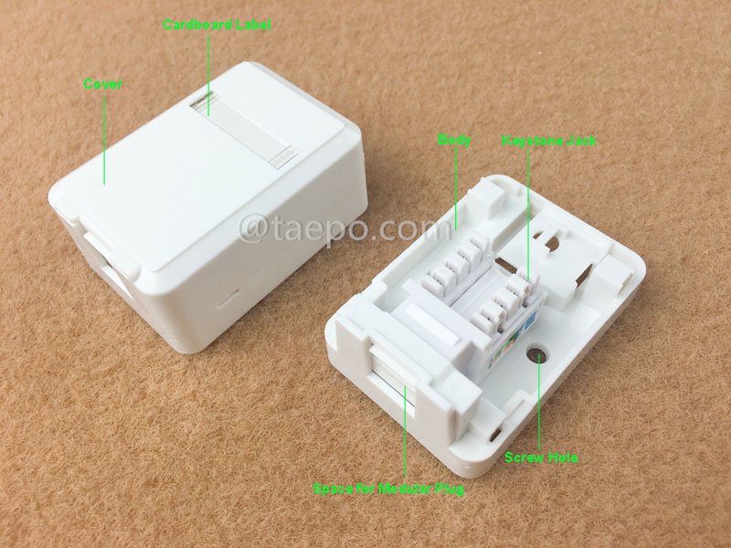 Illustrationsbilder für 1-Port-Oberflächenbox, CAT5E, RJ45, 8P8C, UTP, AP-Stil