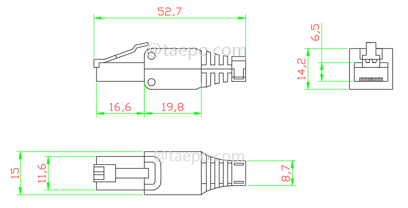 Zeichnung für Modularer Stecker, CAT6, RJ45, 8P8C, UTP, werkzeuglos