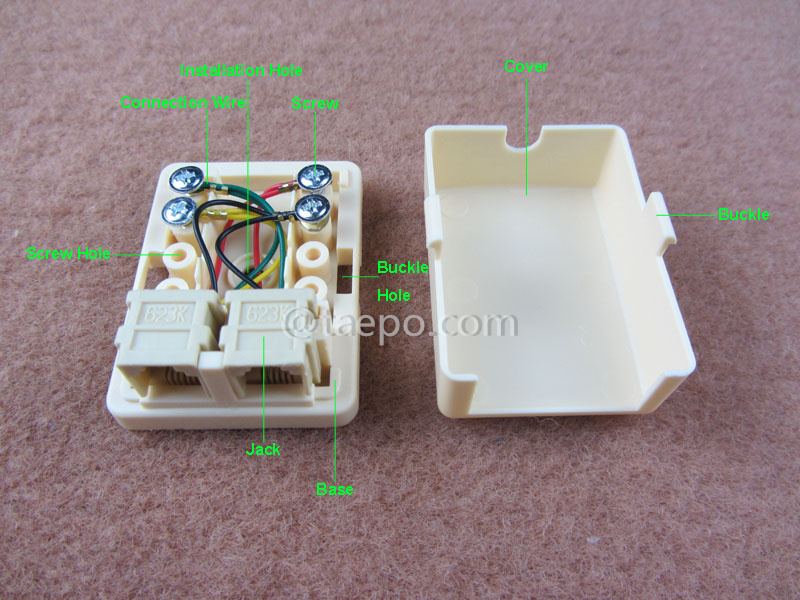 Illustrationsbilder für 2-Port-Anschlussbox, CAT3, 6P4C