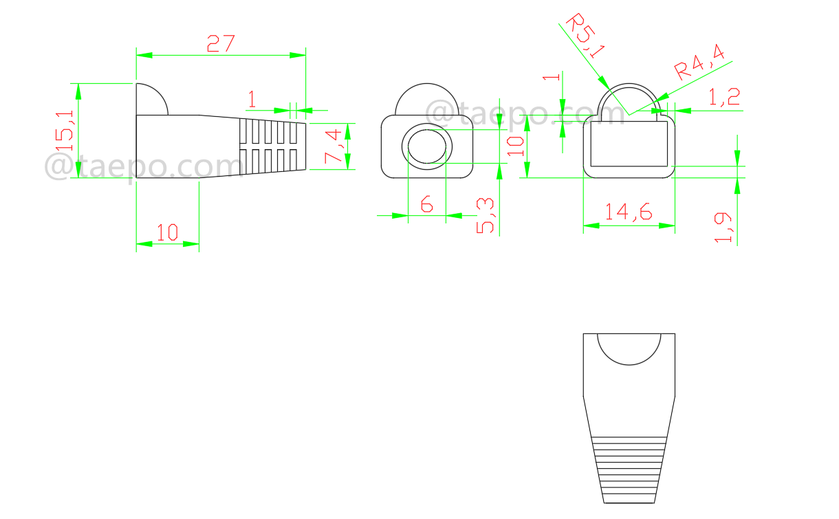 Zeichnung für Modularstecker-Schützhülsen, graue Farbe