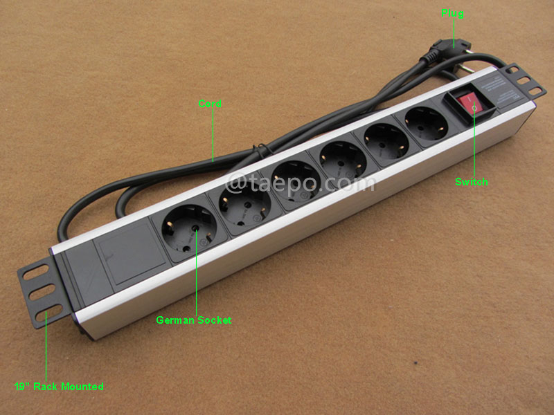 Illustrationsbilder für PDU, Deutschland Standard, 16A 250VAC, 6 Anschlüsse, 1,5U, mit Hauptschalter