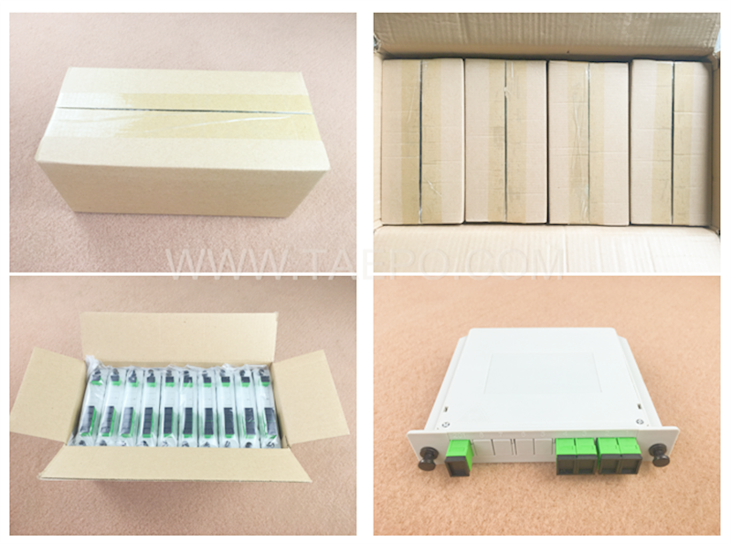 Verpackungsbilder für Lichtwellenleiter-Splitter, PLC, Kassettentyp, G657A, 1x4, 0,9 mm lose Tube, mit SC/APC-Stecker, Adapter