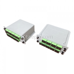 Lichtwellenleiter-Splitter, PLC, Kassetten-Typ, G657A, 1x16, 0,9 mm Loose Tube, mit SC/APC-Stecker