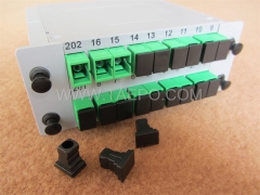 Lichtwellenleiter-Splitter, PLC, Kassetten-Typ, G657A, 2x16, 0,9 mm Loose Tube, mit SC/APC-Stecker