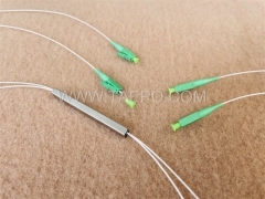 Lichtwellenleiter-Splitter, PLC, Stahlrohr, G657A, 2x2, 0,9 mm Loose Tube, 1 m, mit LC/APC-Stecker