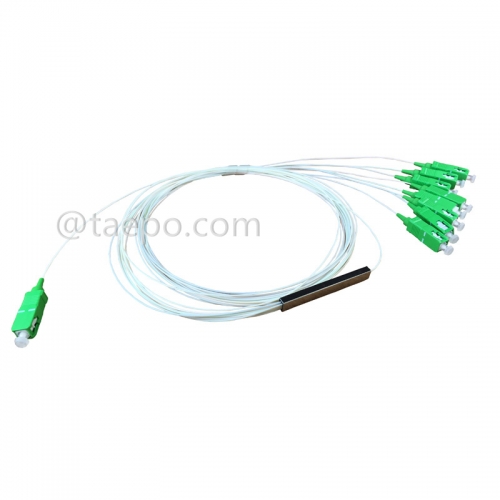 Lichtwellenleiter-Splitter, PLC, Stahlrohr, G657A, 1x8, 0,9 mm Loose Tube, 1 m, mit SC/APC-Stecker
