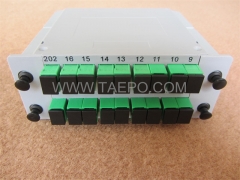 Lichtwellenleiter-Splitter, PLC, Kassetten-Typ, G657A, 2x16, 0,9 mm Loose Tube, mit SC/APC-Stecker