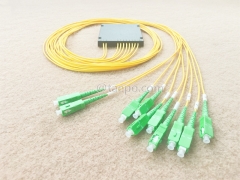 Glasfaser-Splitter, PLC, Kunststoffgehäuse, G657A, 2x8, 2 mm Loose Tube, 1 m, mit SC/APC-Stecker